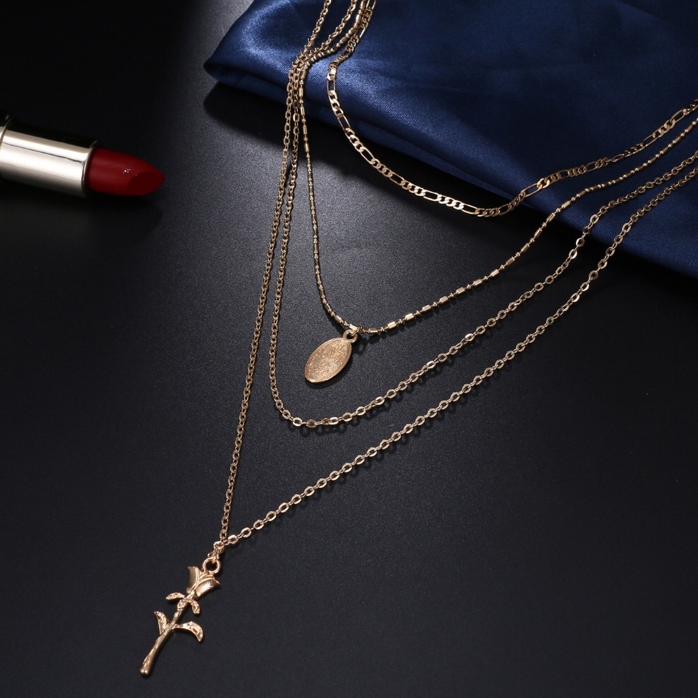 Multi-Layer, Maria, Rose Pendant Necklace - Picture 5 of 7